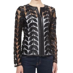 Bagatelle Collection Jacket Genuine Leather Mesh Full super Leaf Print Jacket